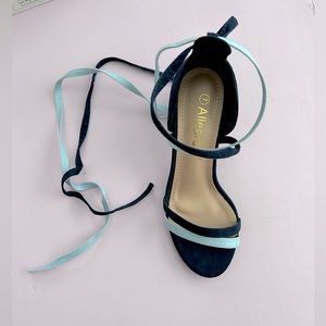 7 Allegra K Women’s Open Toe Lace Up Heels, Two-Toned (Navy and Light Blue)